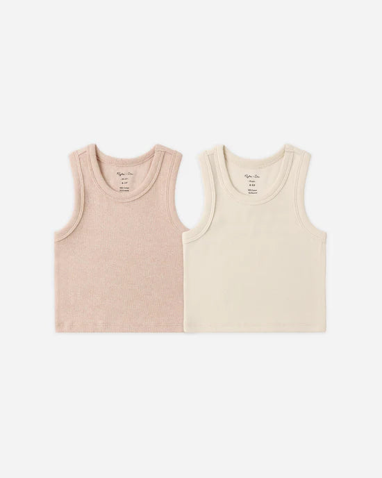 Rylee and Cru Ribbed Tank Set - Shell, Heathered Blush