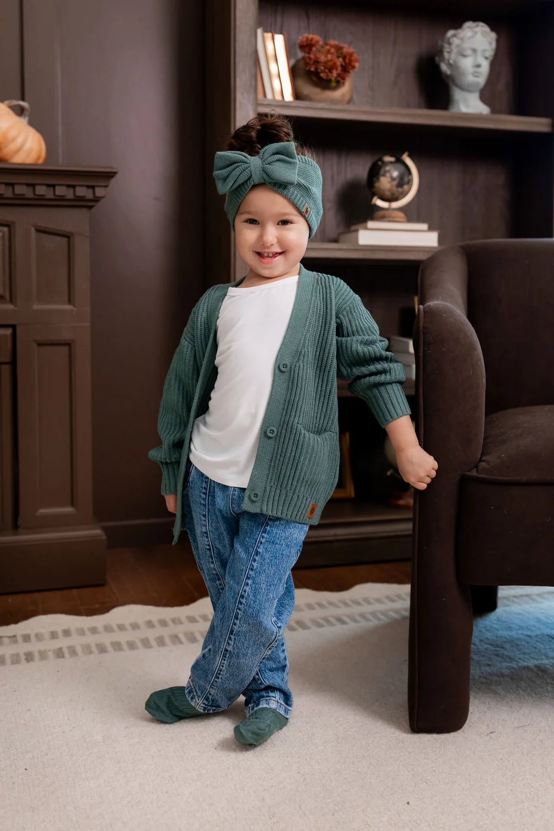 Kyte Baby Chunky Knit Oversized Cardigan - Pine