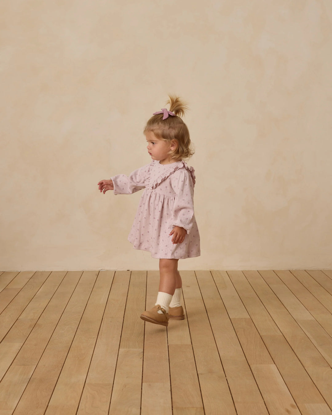 Quincy Mae Long Sleeve Ruffle V Dress - Lilac Ditsy