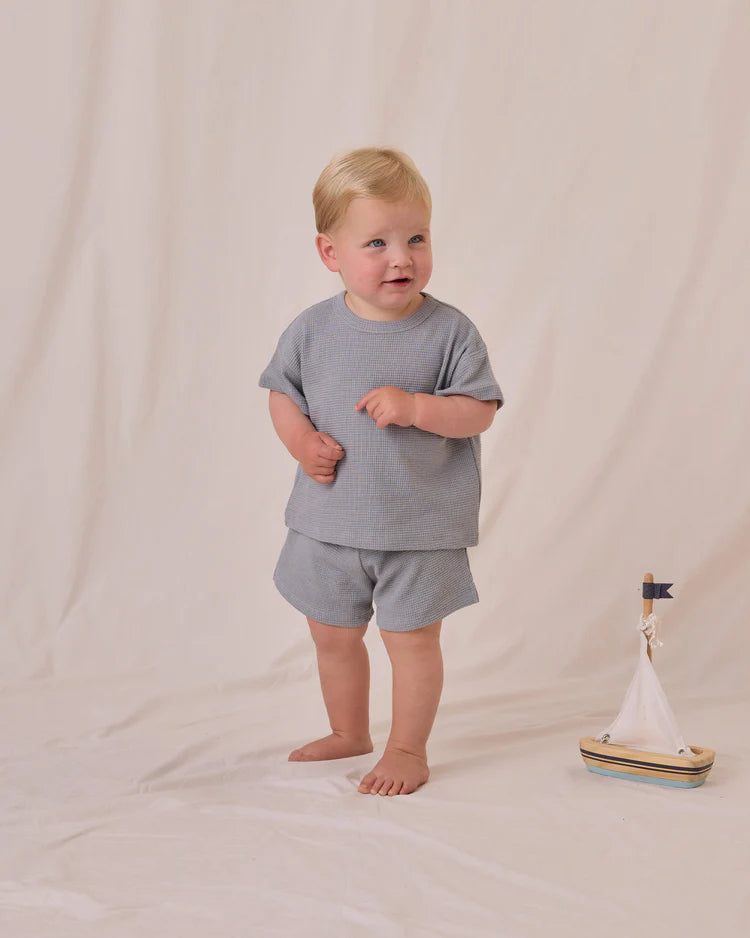 Quincy Mae Waffle Tee &amp; Shorts Set - Blue
