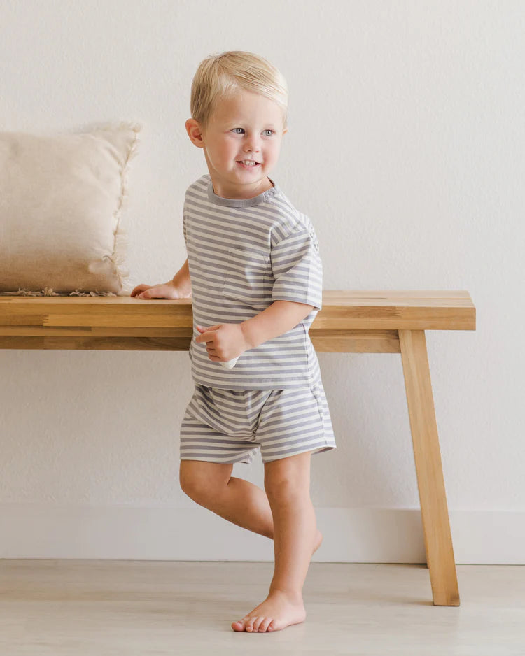 Quincy Mae Pocket Tee &amp; Short Set - Blue Stripe