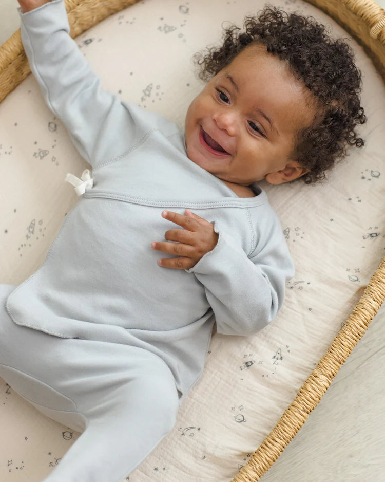Quincy Mae Wrap Top &amp; Footed Pant Set - Sky
