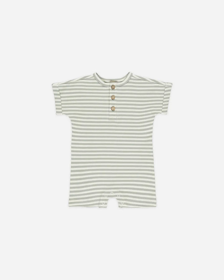 Quincy Mae Short Sleeve One-Piece - Sage Stripe