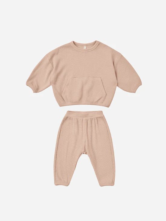 Quincy Mae Waffle Top + Pant Slouch Set - Blush