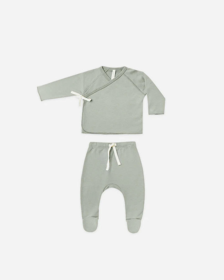 Quincy Mae Wrap Top &amp; Footed Pant Set - Sage