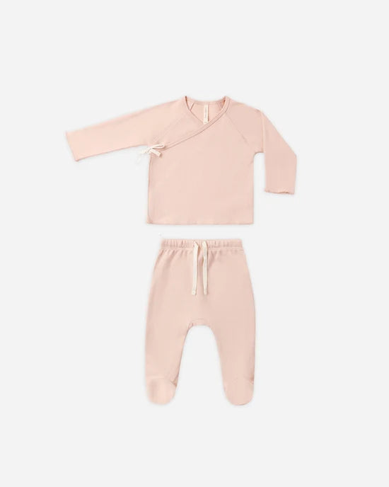 Quincy Mae Wrap Top and Footed Pant Set - Dusty Rose