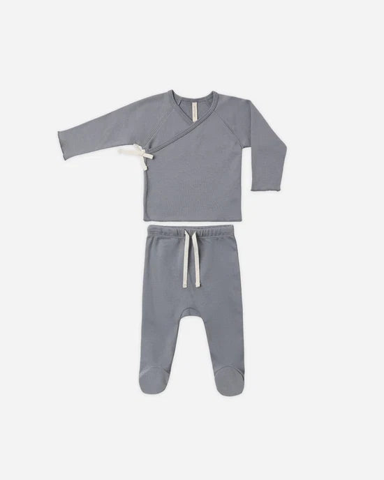 Quincy Mae Wrap Top and Footed Pant Set - Slate