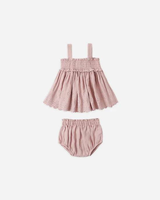 Quincy Mae Smocked Top &amp; Bloomer Set - Mauve