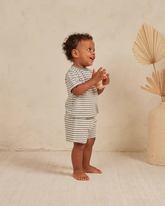 Quincy Mae Boxy Pocket Tee and Short Set - Lagoon Stripe Quincy Mae Boxy Pocket Tee and Short Set - Lagoon Stripe