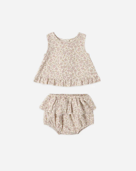 Quincy Mae Ruffled Tulip Top &amp; Bloomer Set - Dahlia