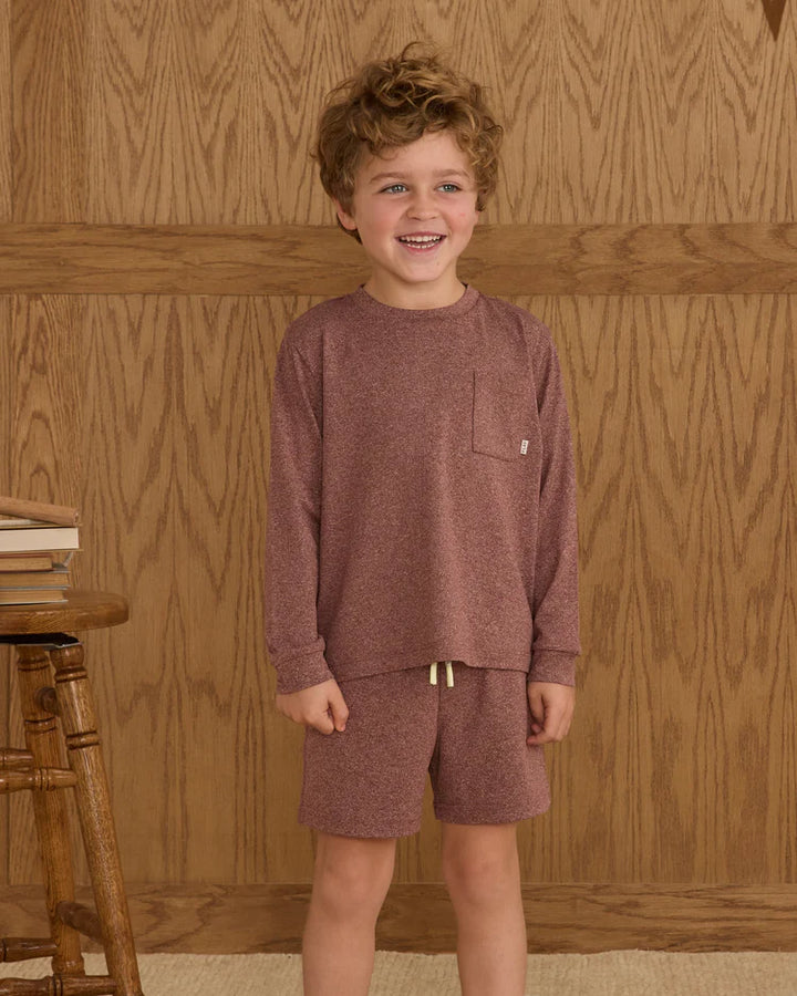 Rylee &amp; Cru Long Sleeve Pocket Tee - Heathered Burgundy