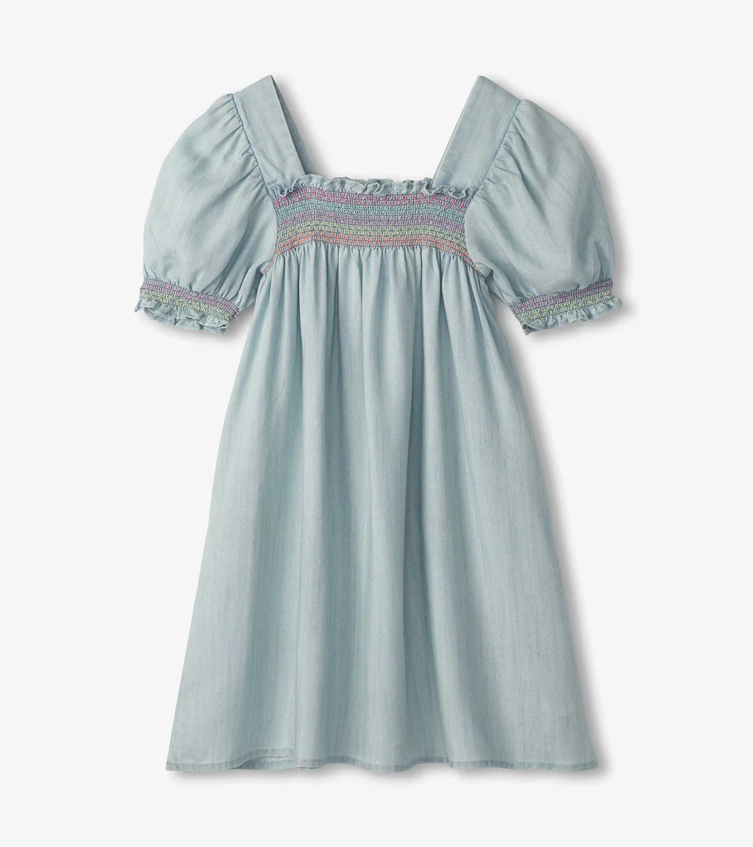 Hatley Puff Sleeve Smocked Dress - Soft Blue Denim