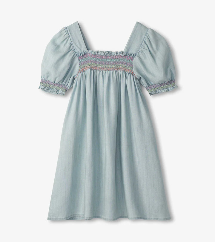 Hatley Puff Sleeve Smocked Dress - Soft Blue Denim