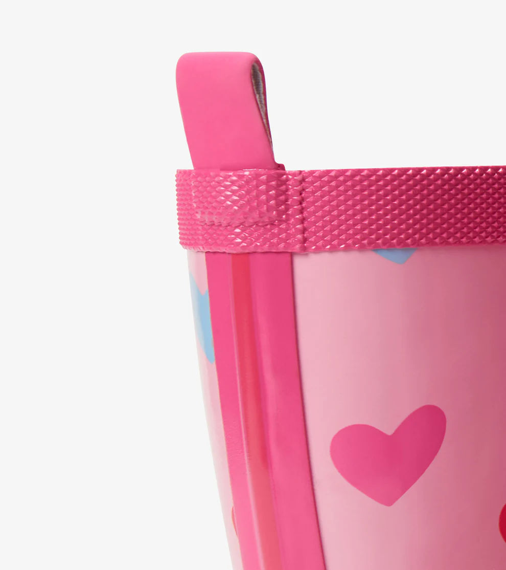 Hatley Shiny Rain Boots - Pink Hearts