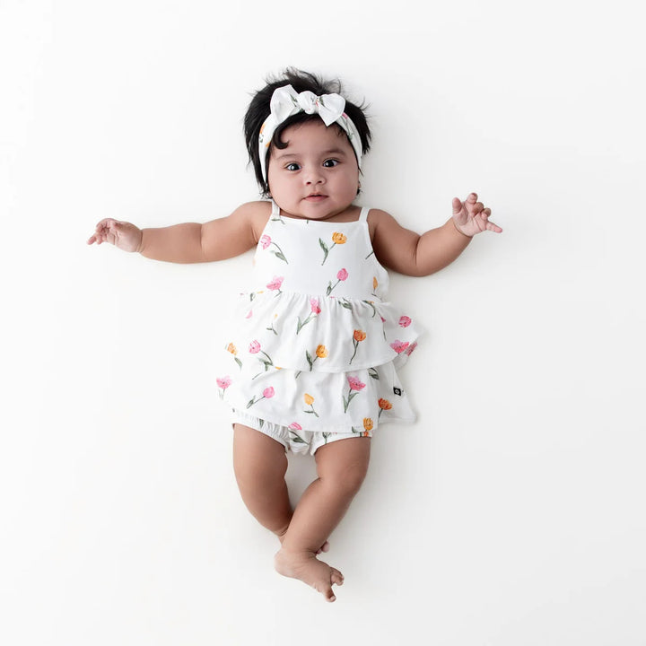 Kyte Baby Spaghetti Strap Ruffle Romper - Tulip