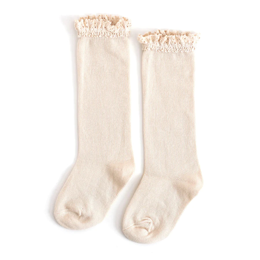 Little Stocking Co Lace Top Knee High Socks - Vanilla