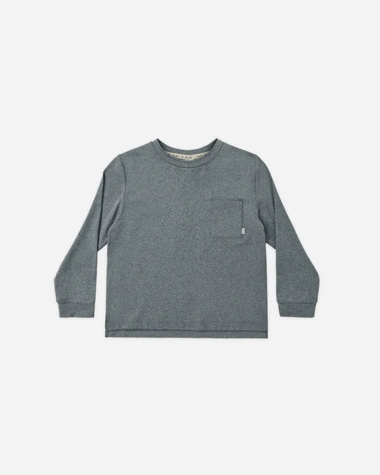 Rylee and Cru Long Sleeve Pocket Tee - Heathered Midnight