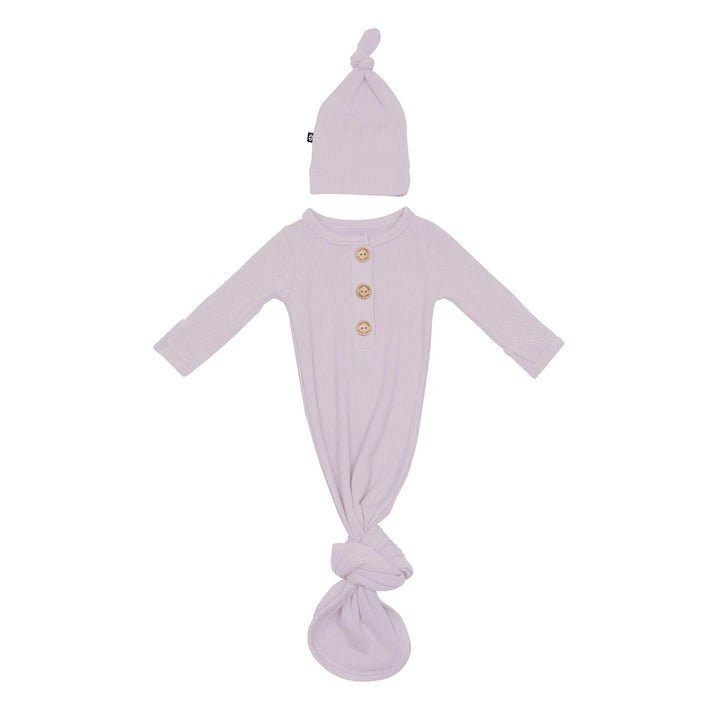 Kyte Baby Ribbed Knotted Gown with Hat - Wisteria