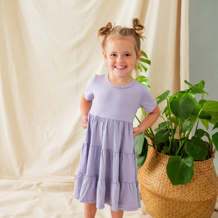 Kyte Baby Short Sleeve Tiered Dress - Taro