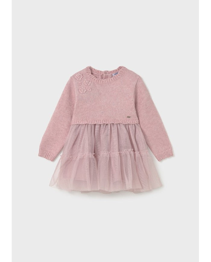Mayoral Knit &amp; Tulle Dress - Crystal Pink