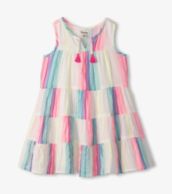 Hatley Layered Tiered Dress - Neon Stripes
