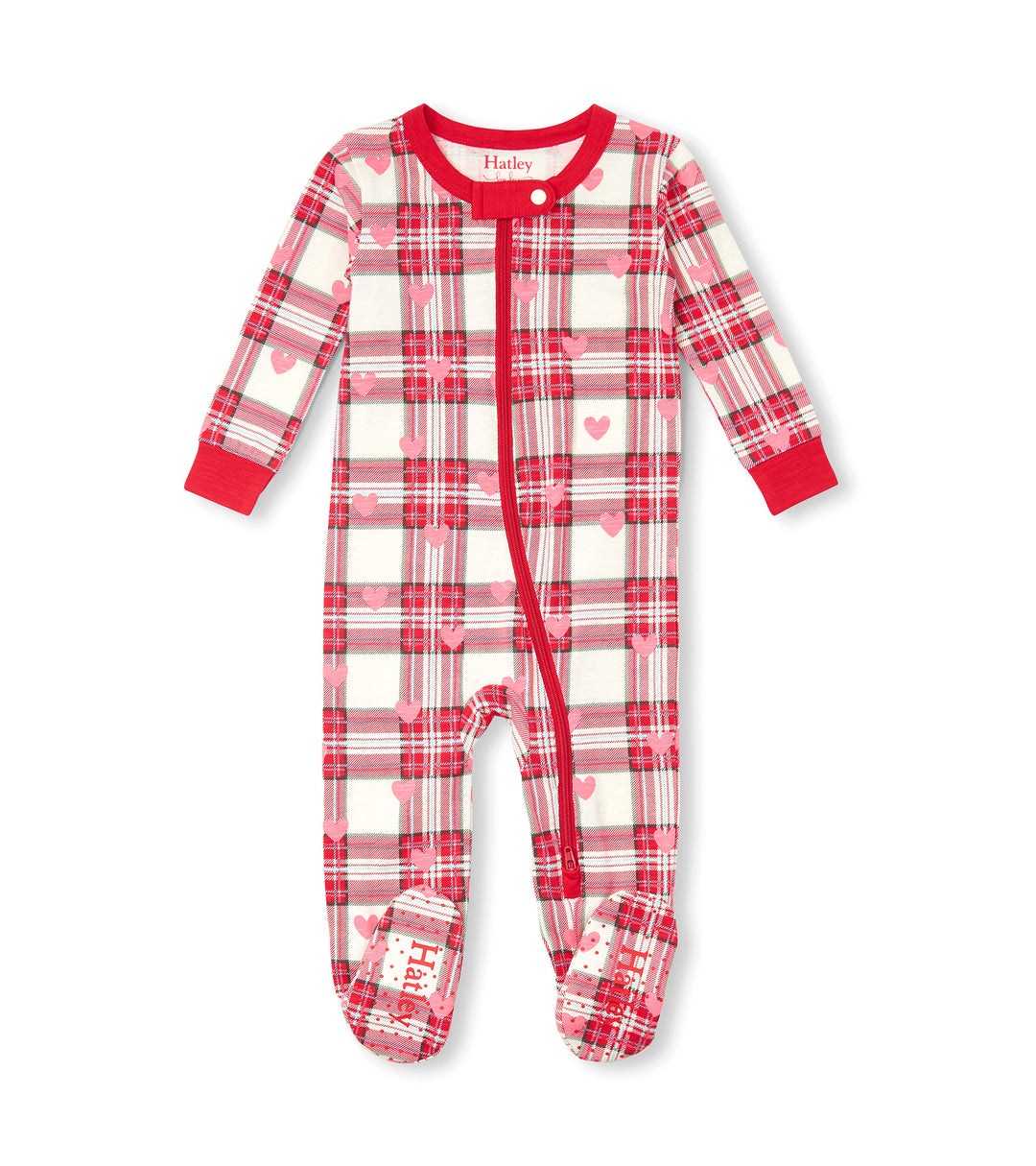 Hatley Cotton Footed Coverall - Plaid Hearts Hatley Cotton Footed Coverall - Plaid Hearts