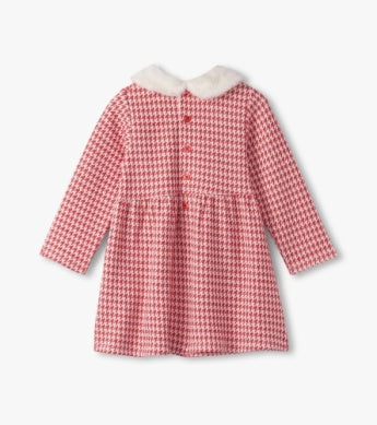 Hatley Houndstooth Fun Fur Trimed Dress - Red