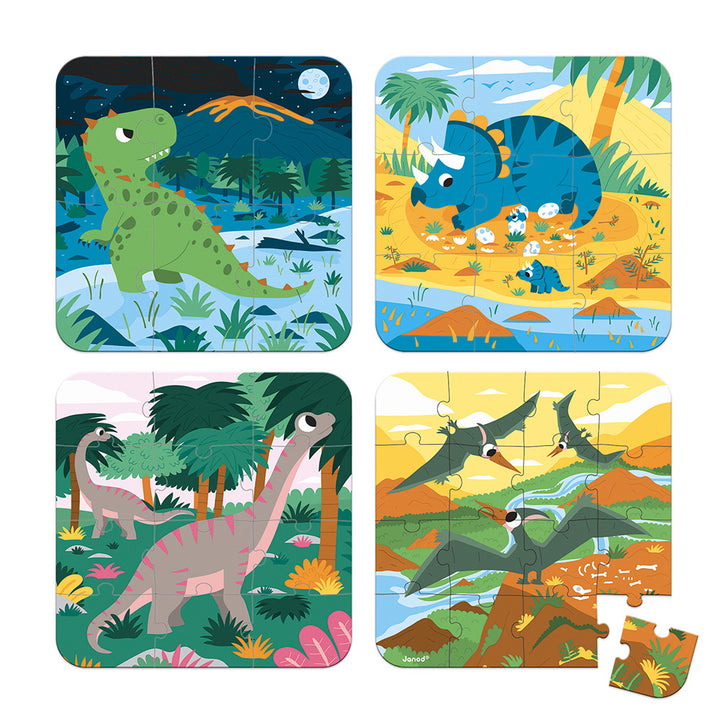 Janod 4-in-1 Progressive Difficulty Dinosaurs Puzzles