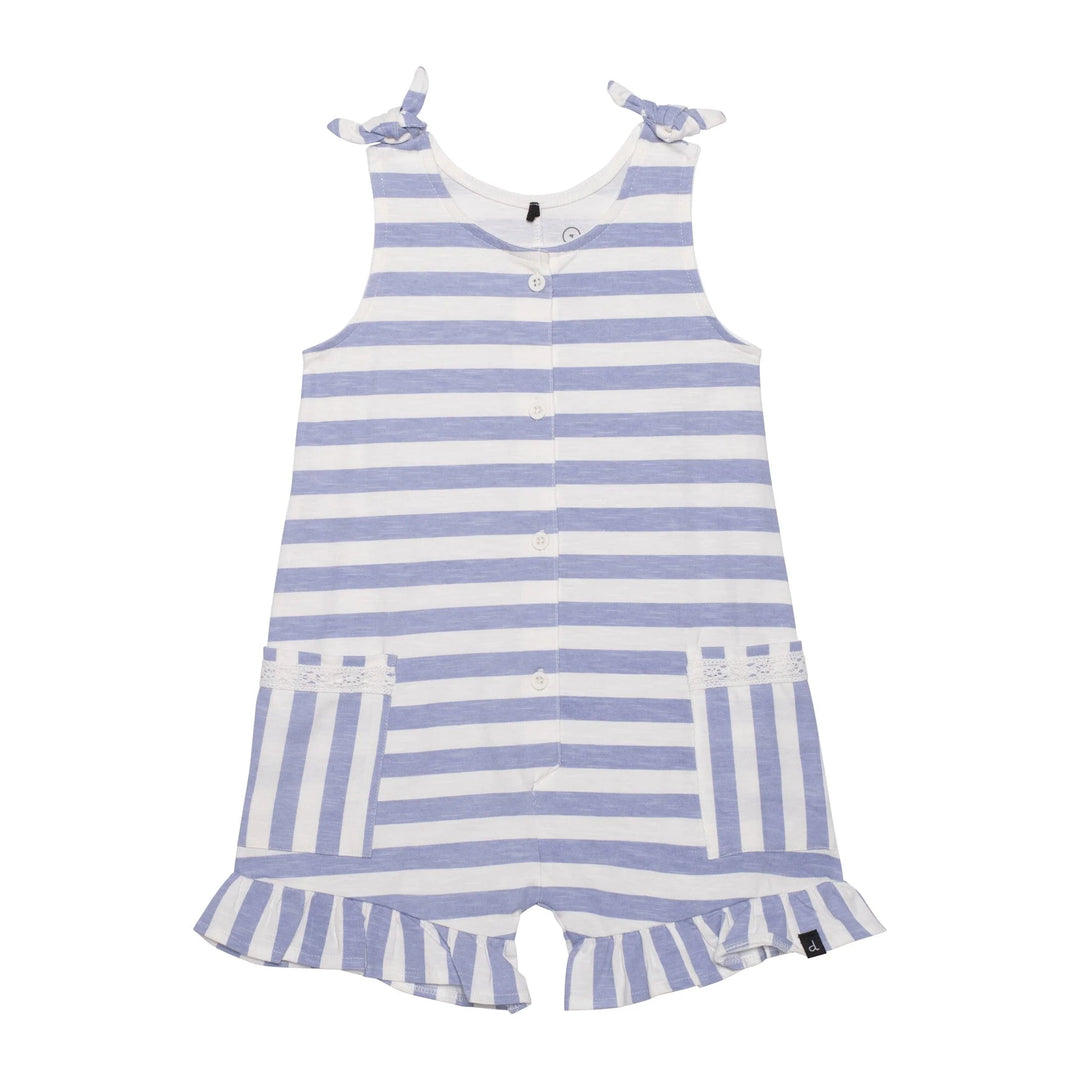 Deux Par Deux Striped Jumpsuit With Frill - Thistle/Off White