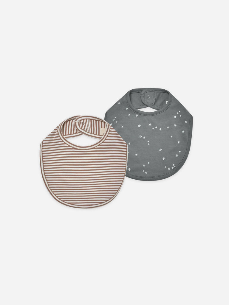 Quincy Mae Jersey Snap Bibs - Stars and Cocoa Stripe Quincy Mae Jersey Snap Bibs - Stars and Cocoa Stripe