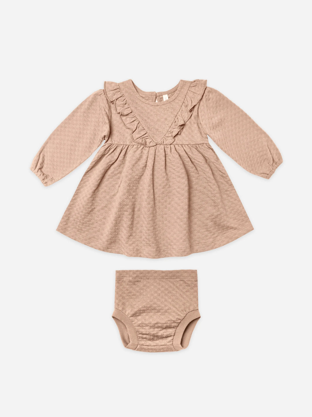 Quincy Mae Blush Floral Long Sleeve Ruffle V Dress