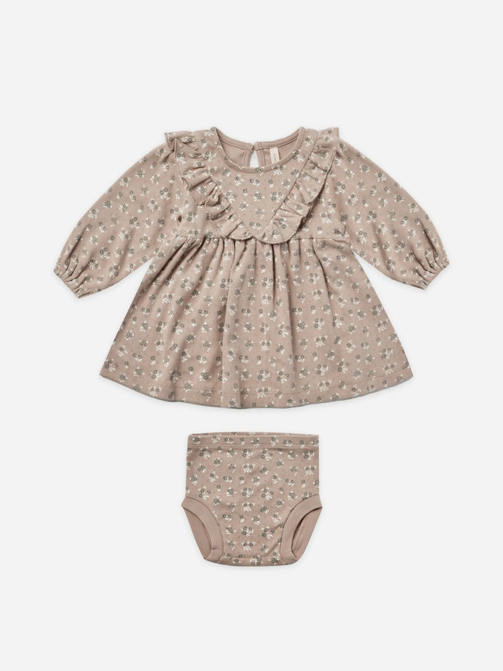 Quincy Mae Truffle Floral Long Sleeve Ruffle V Dress