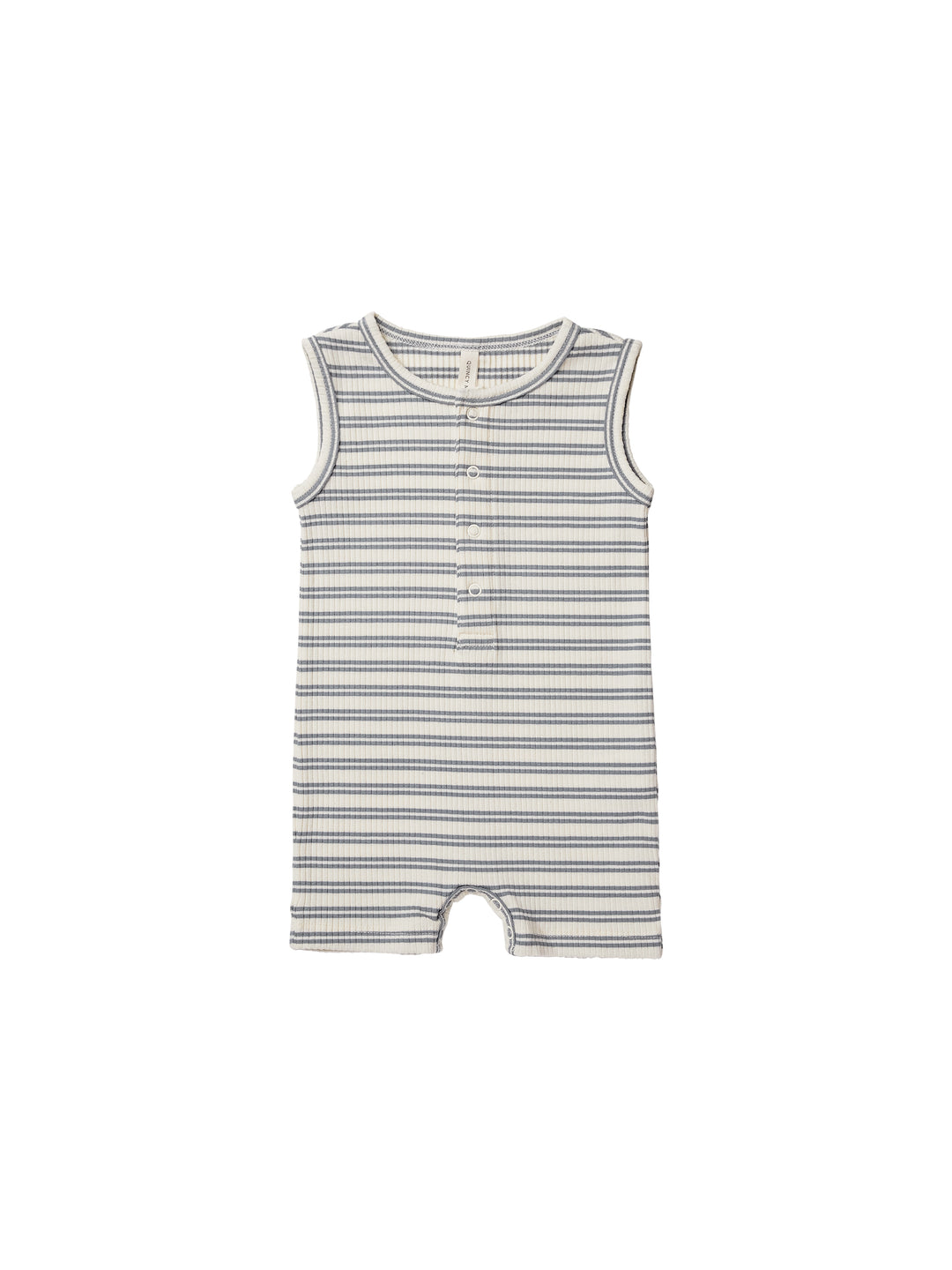 Quincy Mae Ribbed Henley Romper - Ocean Stripe Quincy Mae Ribbed Henley Romper - Ocean Stripe