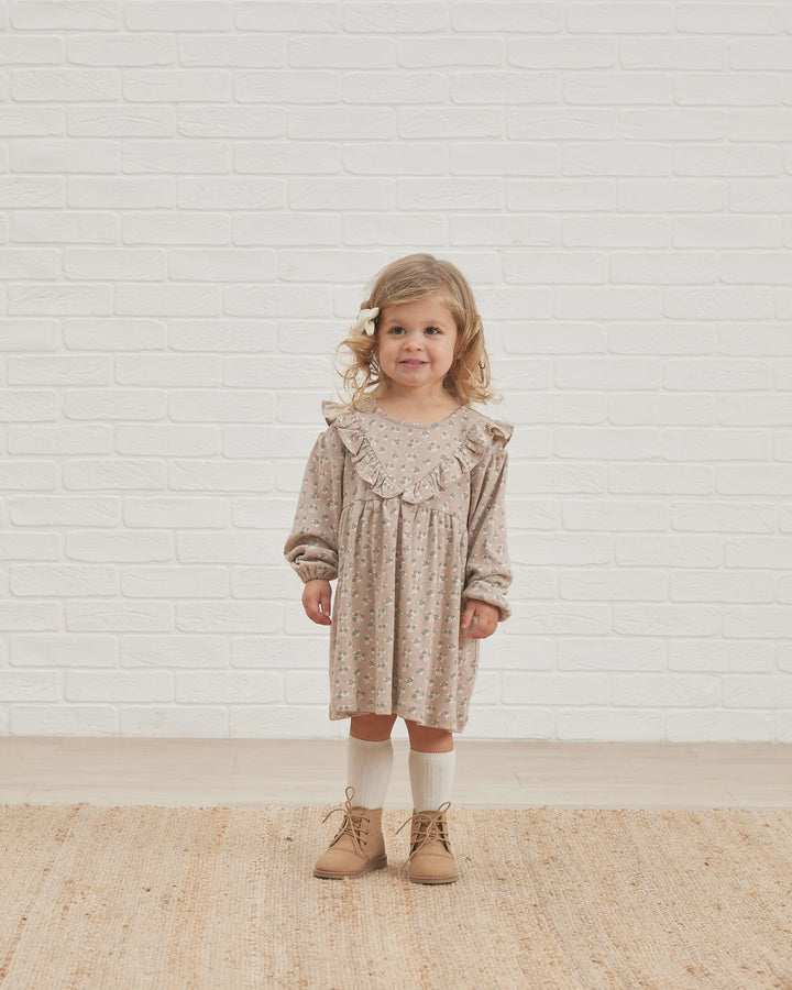 Quincy Mae Truffle Floral Long Sleeve Ruffle V Dress