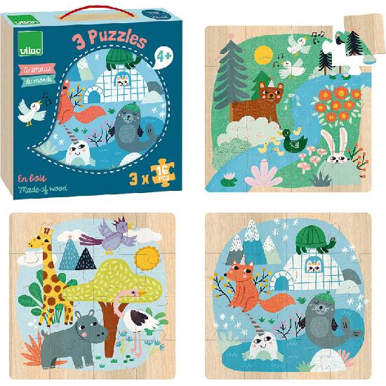 Vilac Animals of the World 3x16pc Puzzles